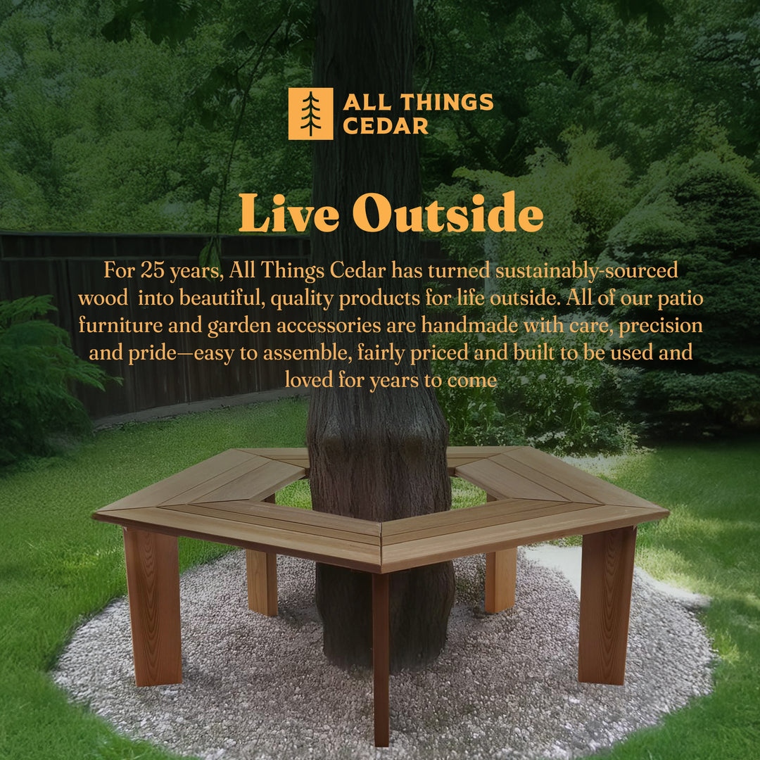 All Things Cedar 52” Wood Tree Bench 5 Side Wrap Around Outdoor Seating, Natural