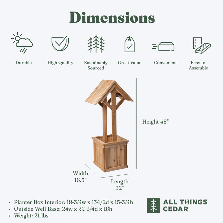 All Things Cedar 4-Ft Outdoor Wishing Well Planter Box for Flowers and Plants