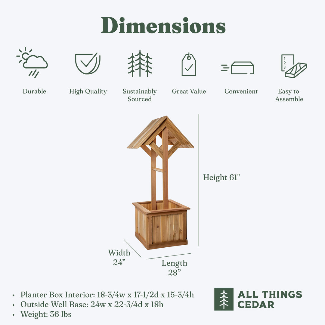 All Things Cedar 5-Ft Outdoor Wishing Well Planter Box for Flowers and Plants