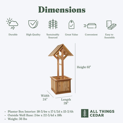 All Things Cedar Outdoor Wishing Well Planter Box for Flowers & Plants(Open Box) - VMInnovations