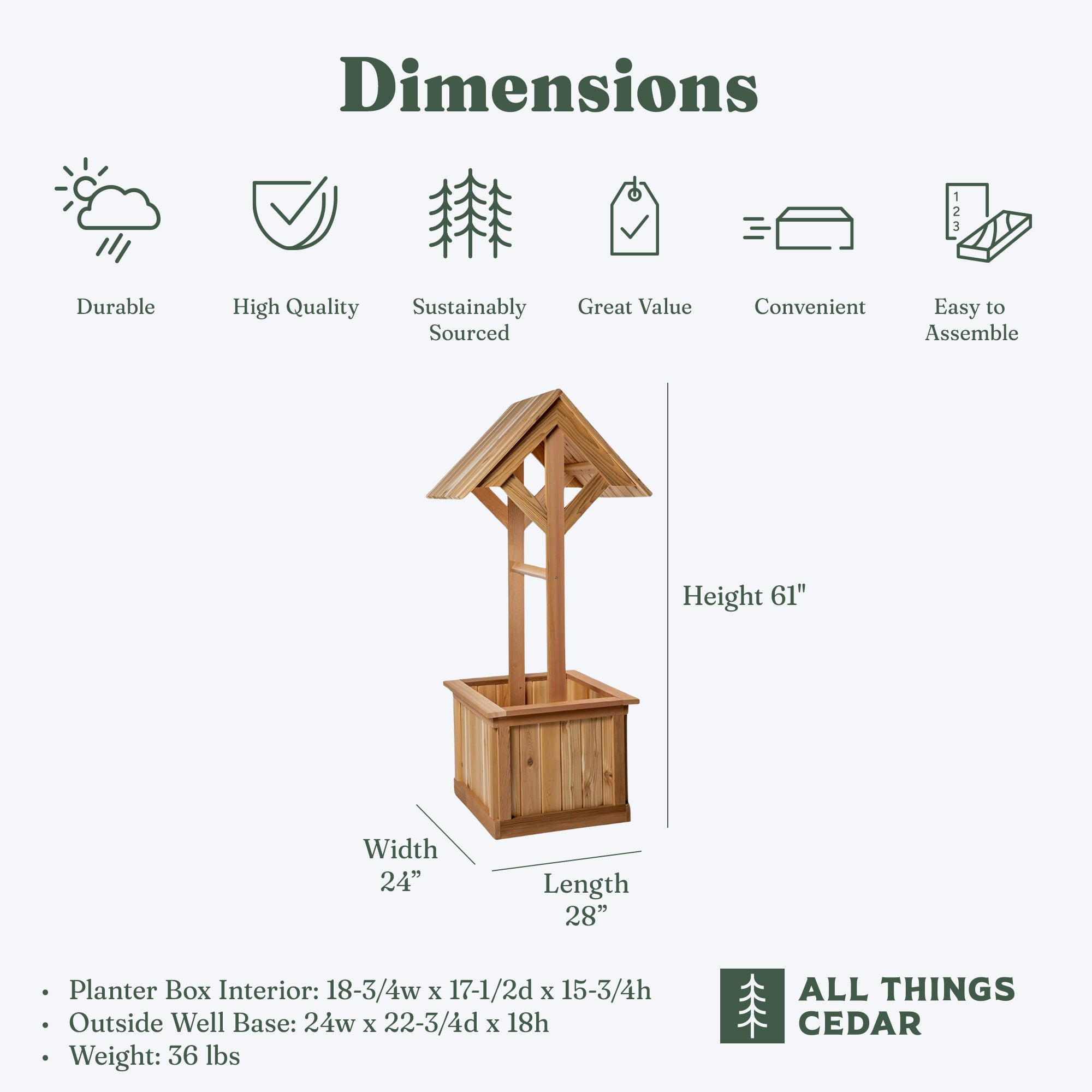 All Things Cedar Outdoor Wishing Well Planter Box for Flowers & Plants(Open Box)