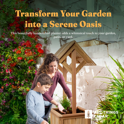 All Things Cedar Outdoor Wishing Well Planter Box for Flowers & Plants(Open Box)