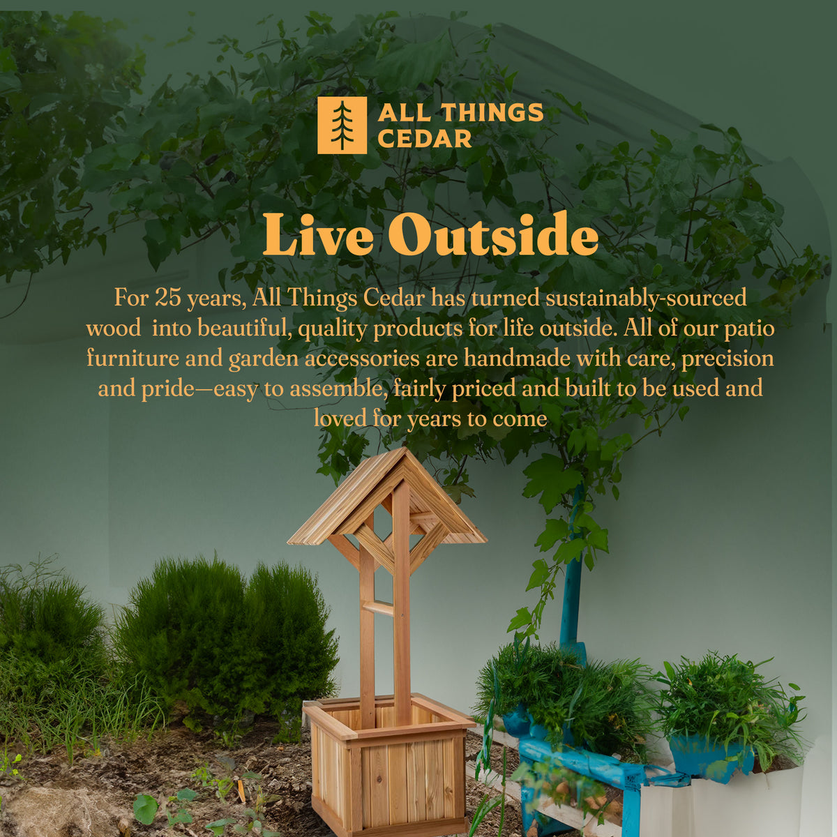 All Things Cedar Outdoor Wishing Well Planter Box for Flowers & Plants(Open Box) - VMInnovations