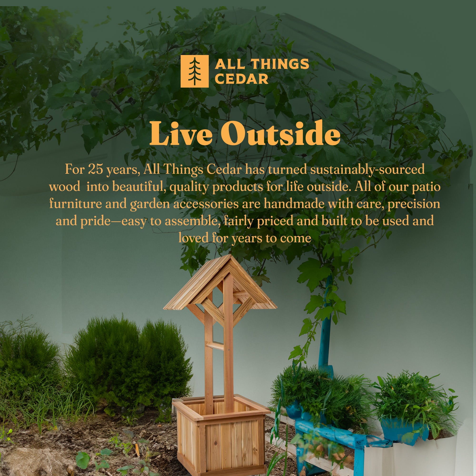 All Things Cedar Outdoor Wishing Well Planter Box for Flowers & Plants(Open Box)