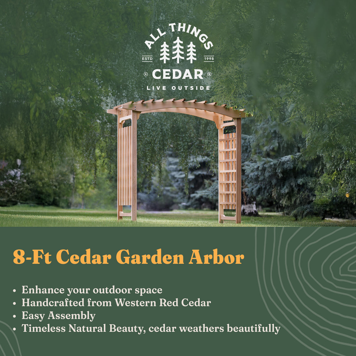 All Things Cedar 8-Foot Pagoda Arbor Garden Arch Trellis for Climbing Plants - VMInnovations