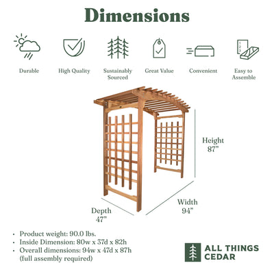 All Things Cedar 8-Foot Pagoda Arbor Garden Arch Trellis for Climbing Plants