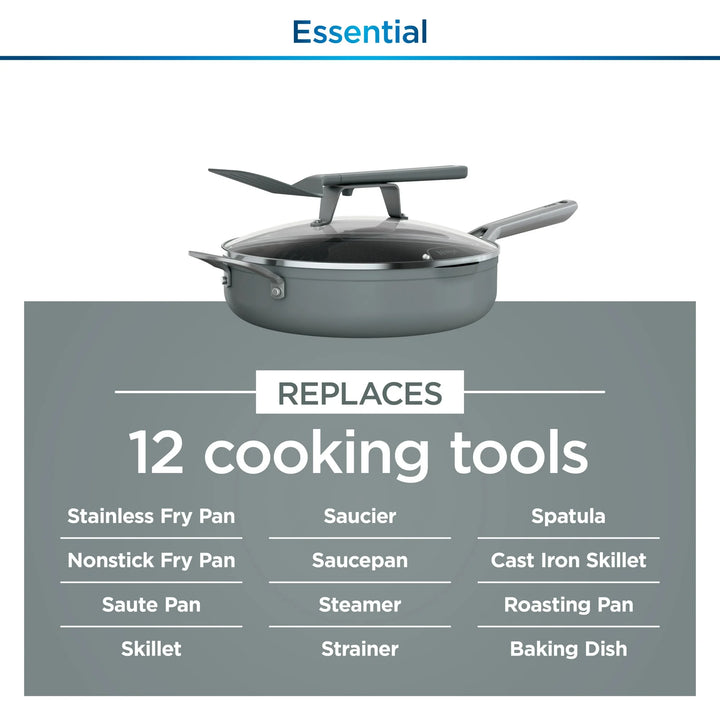 Ninja Foodi NeverStick 4 Quart Pan with Lid & Strainer, Oven Safe, Sea Salt Grey