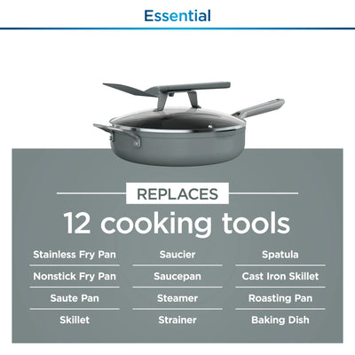 Ninja Foodi NeverStick 4 Qt Pan w/Lid & Strainer, Oven Safe, Sea Salt Grey(Used) - VMInnovations