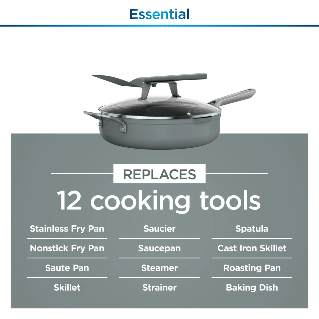 Ninja NeverStick 4qt Pan w/Lid & Strainer, Oven Safe, Sea Salt Grey (Open Box)