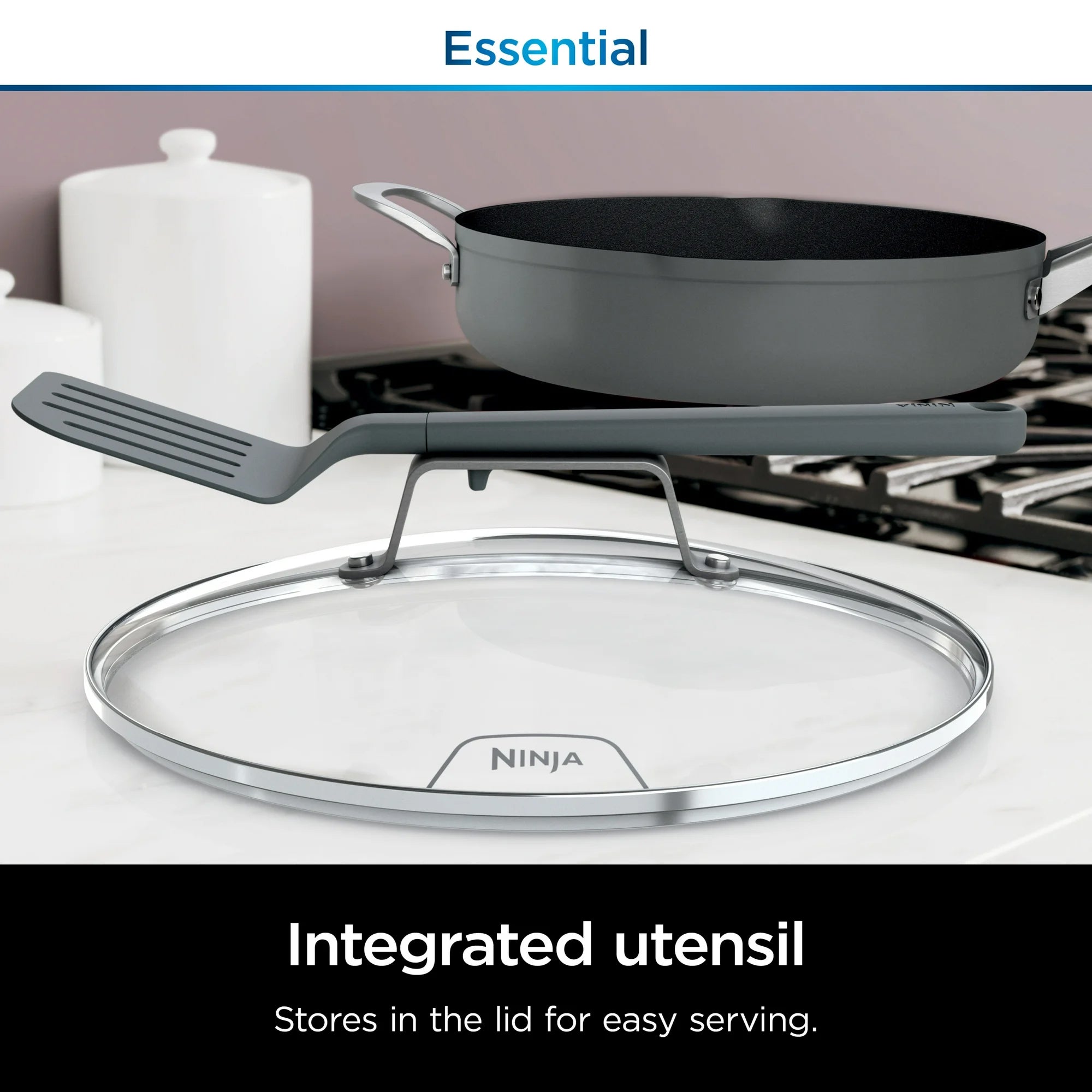 Ninja Foodi NeverStick 4 Quart Pan with Lid & Strainer, Oven Safe, Sea Salt Grey - VMInnovations