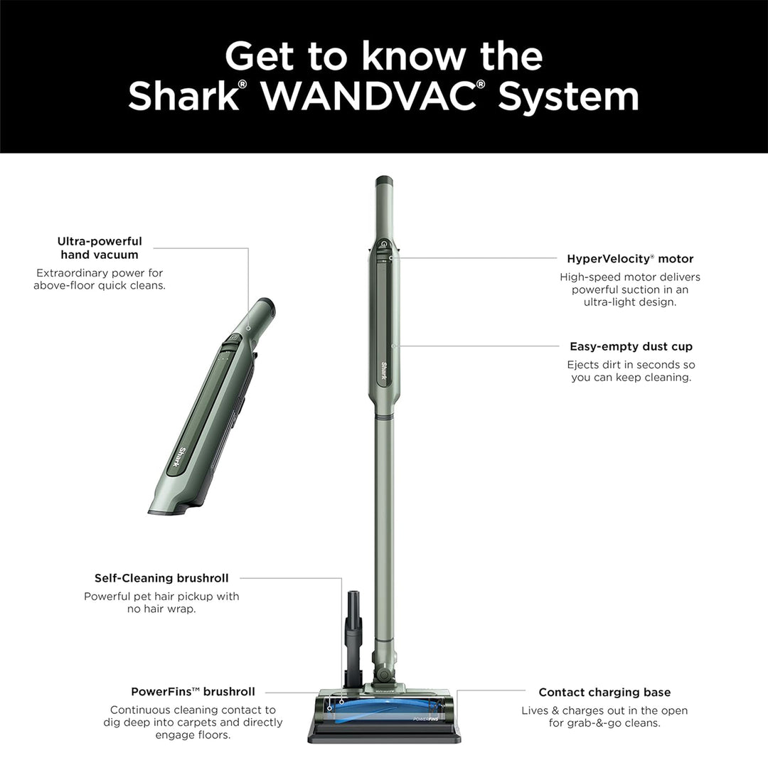 Shark WANDVAC Pet Cordless Stick Vacuum with Charging Dock, Lightweight, Green