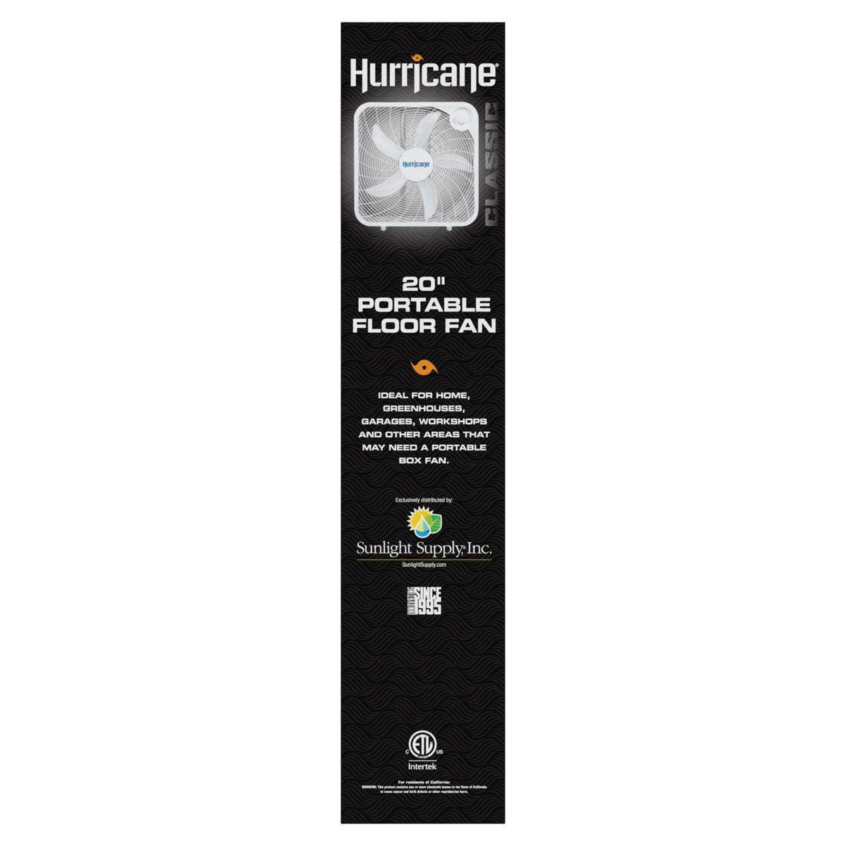 Hurricane 20 Inch Classic Series Floor Box Fan with 3 Speed Settings, Black