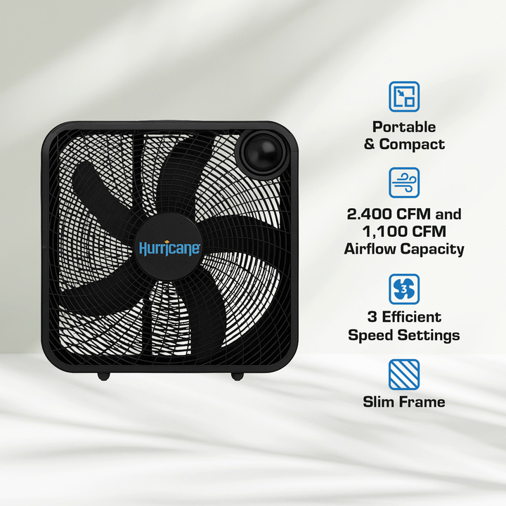 Hurricane 20 Inch Classic Series Floor Box Fan with 3 Speed Settings, Blk (Used)