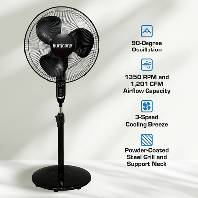 Hurricane 2 Pack Supreme 16" 3 Speed Oscillating Stand Pedestal Fan Remote Black