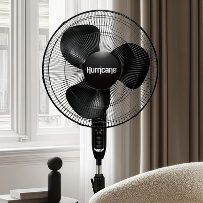 Hurricane 2 Pack Supreme 16" 3 Speed Oscillating Stand Pedestal Fan Remote Black