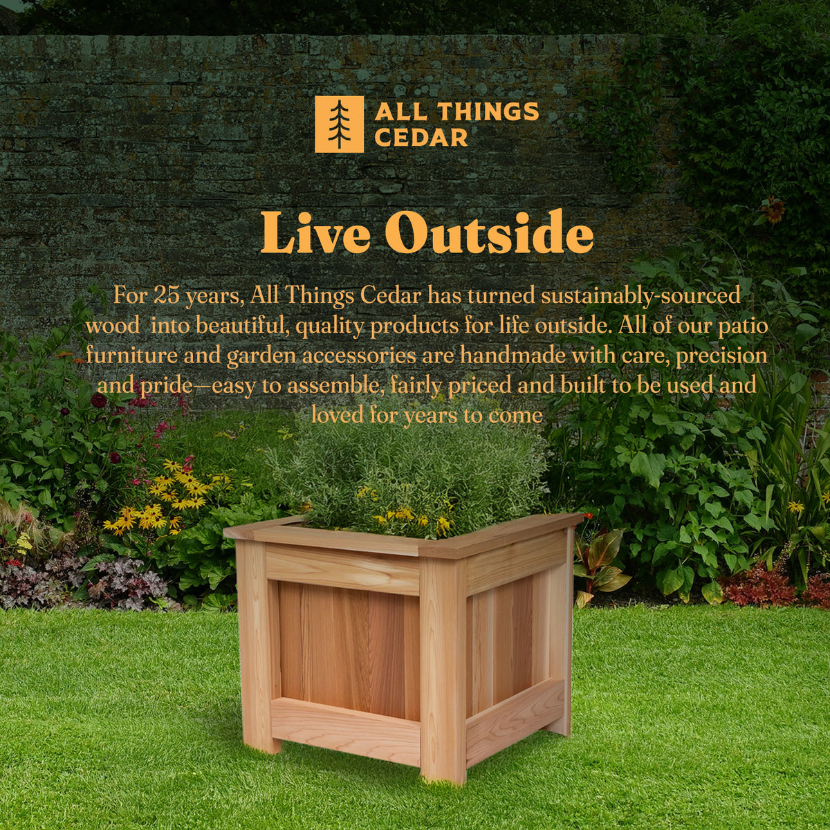 All Things Cedar 2' Cedar Box Planter, Elevated Outdoor Garden Bed (Open Box) - VMInnovations