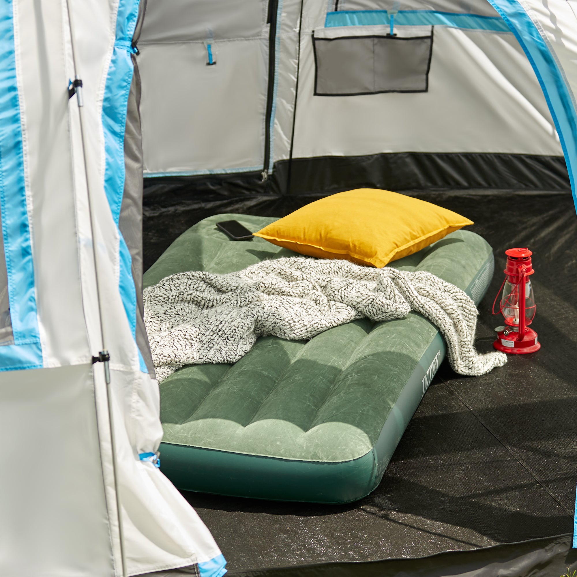 Intex Twin Inflatable Downy Outdoor Camping Air Mattress with Built-In Foot Pump