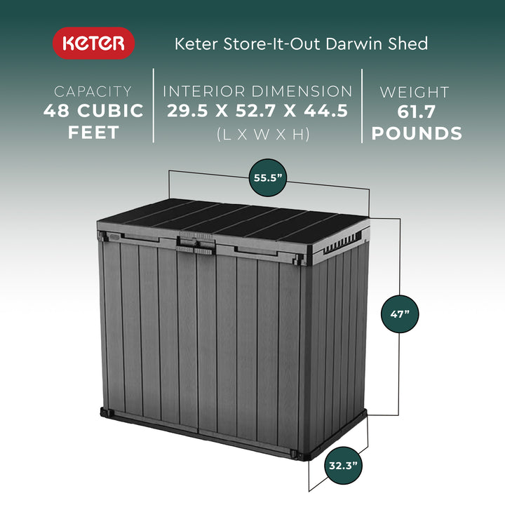 Keter Outdoor Storage Shed, Durable Resin, Compact, Darwin, Grey (Open Box)