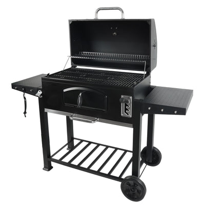 Grill Boss 32 Inch Charcoal BBQ Grill, Side Shelve w/ Thermometer, Blk(Open Box) - VMInnovations