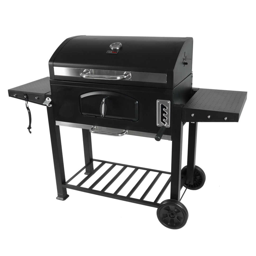 Grill Boss 32 Inch Charcoal BBQ Grill, Side Shelve w/ Thermometer, Blk(Open Box)