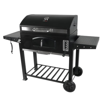 Grill Boss 32 Inch Charcoal BBQ Grill, Side Shelve w/ Thermometer, Blk(Open Box) - VMInnovations