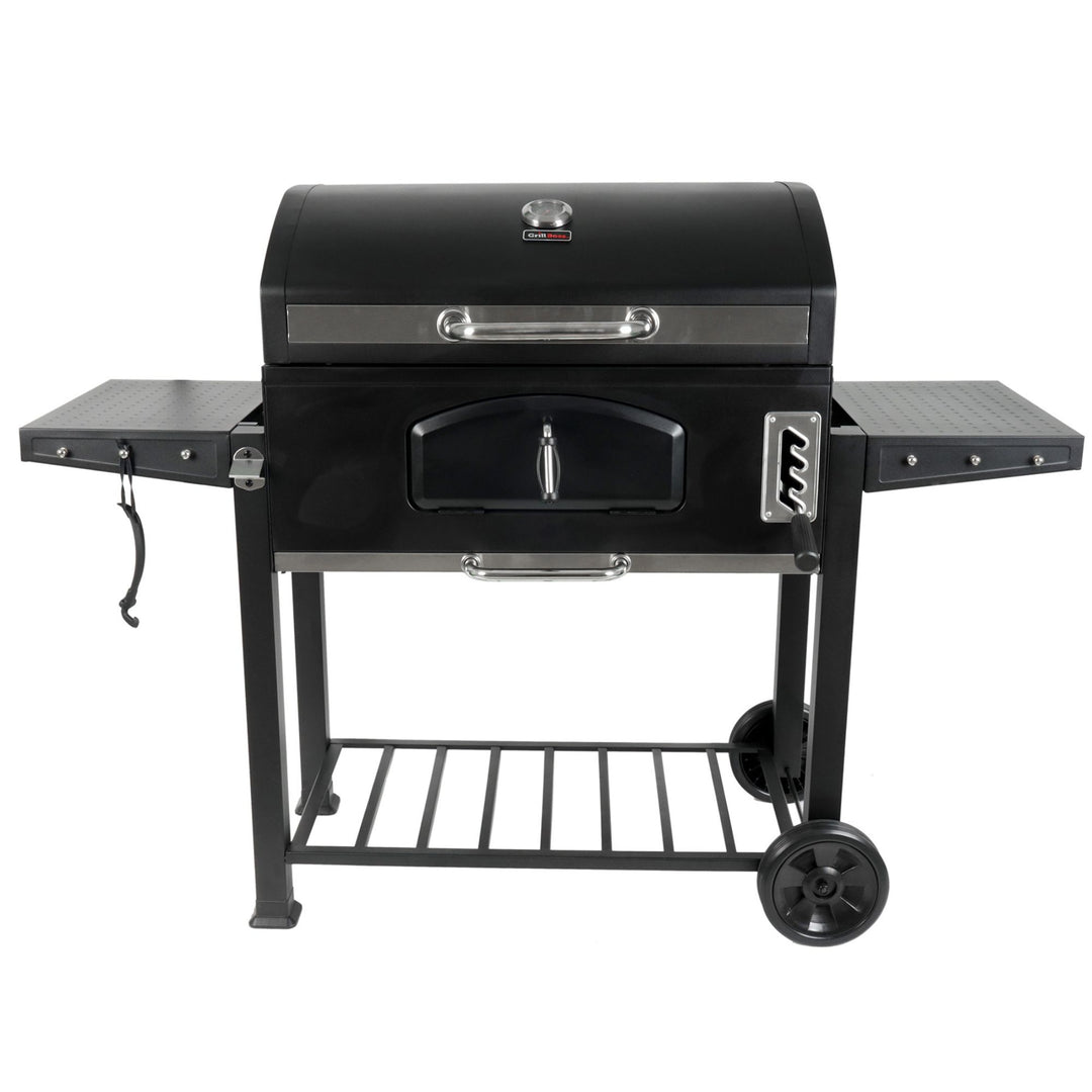 Grill Boss 32 Inch Charcoal BBQ Grill, Side Shelves, Built In Thermometer, Black