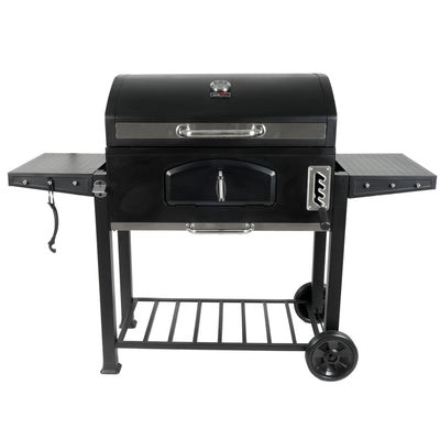 Grill Boss 32 Inch Charcoal BBQ Grill, Side Shelves, Built In Thermometer, Black - VMInnovations