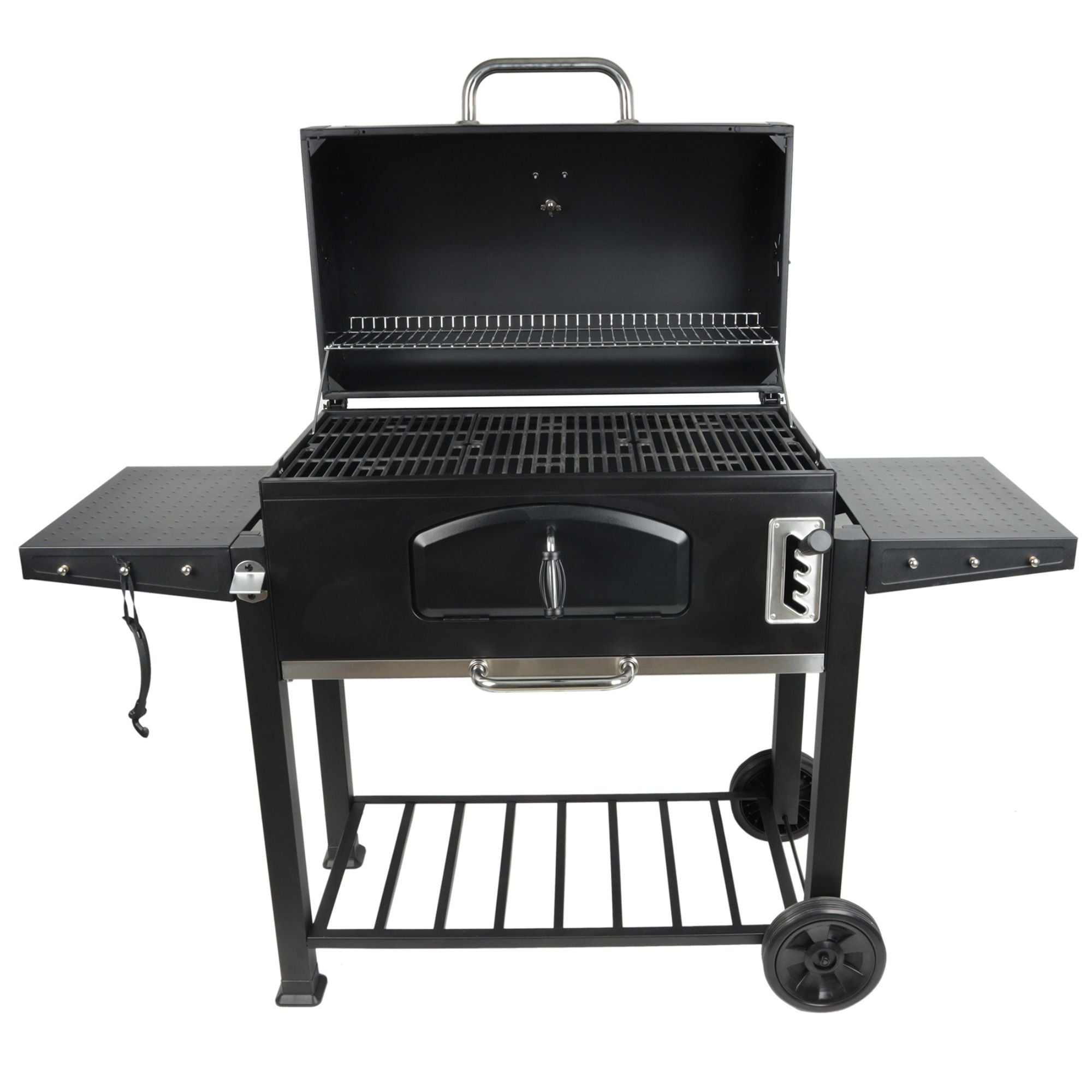 Grill Boss 32 Inch Charcoal BBQ Grill, Side Shelve w/ Thermometer, Blk(Open Box) - VMInnovations