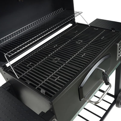 Grill Boss 32 Inch Charcoal BBQ Grill, Side Shelve w/ Thermometer, Blk(Open Box)