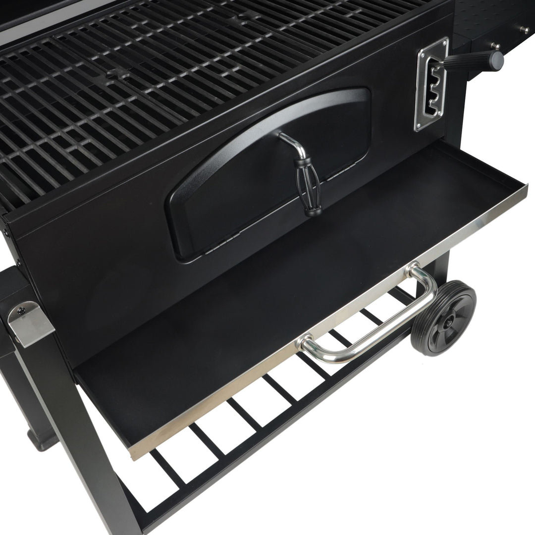 Grill Boss 32 Inch Charcoal BBQ Grill, Side Shelve w/ Thermometer, Blk(Open Box)