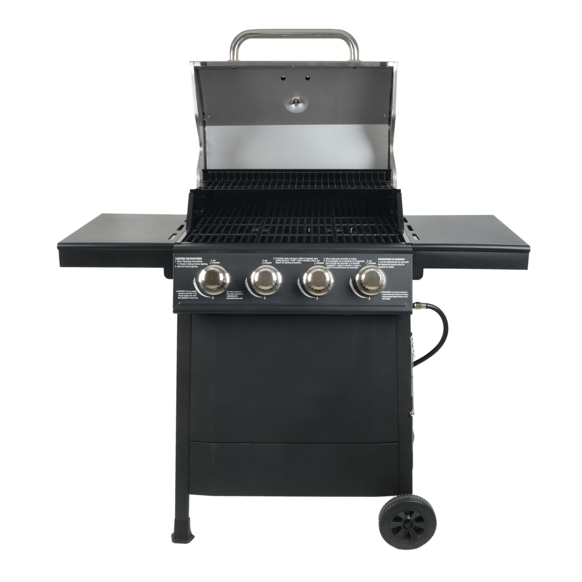 Grill Boss 4-Burner Outdoor Propane Gas Grill with Side Shelves & Wheels, Black