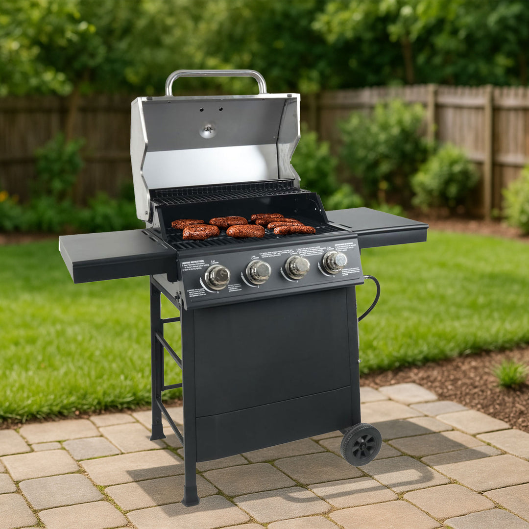 Grill Boss 4-Burner Outdoor Propane Gas Grill w/ Side Burner & Wheels(Open Box)