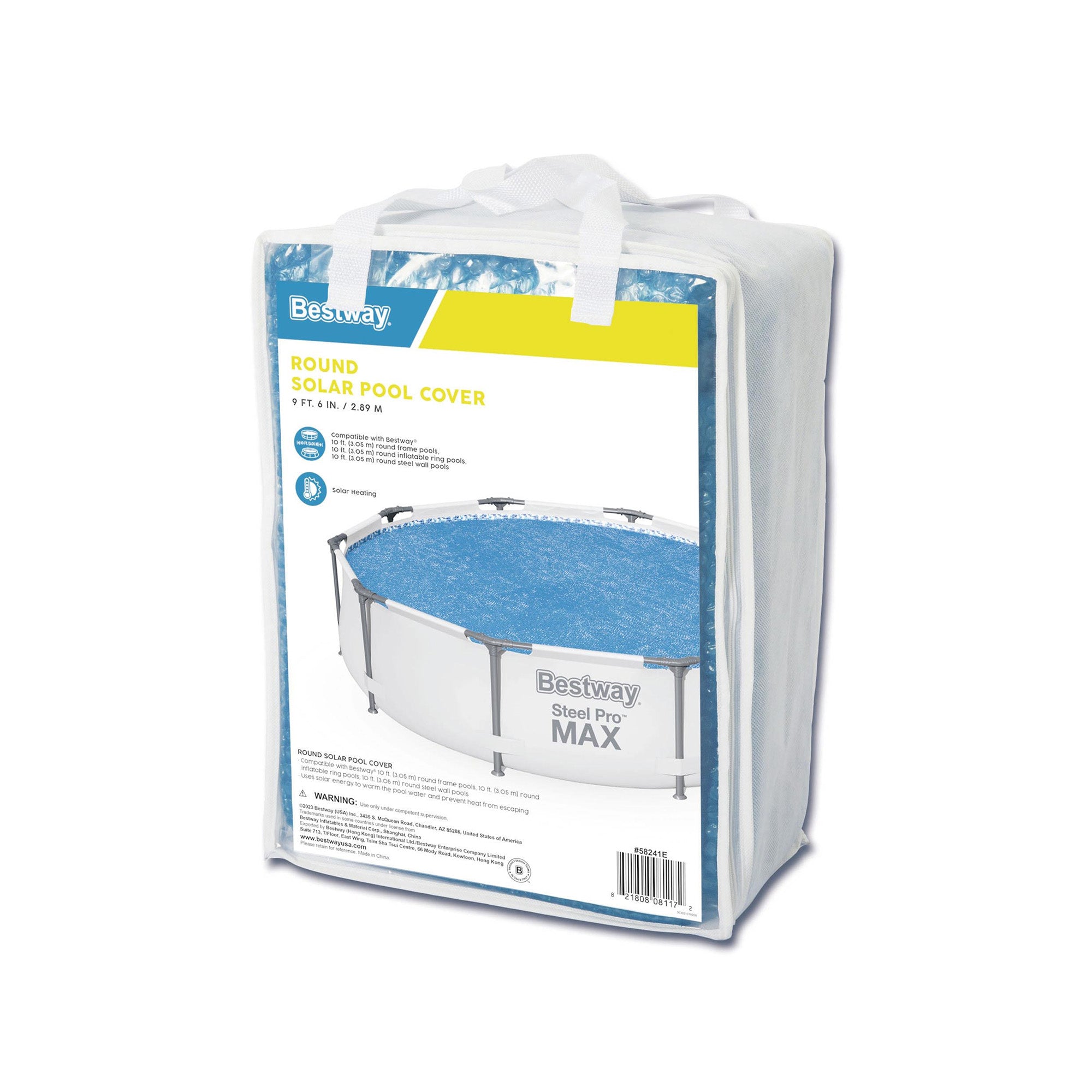 Bestway Round Solar Pool Cover for 10’ Round Above Ground Swimming Pools, Blue - VMInnovations