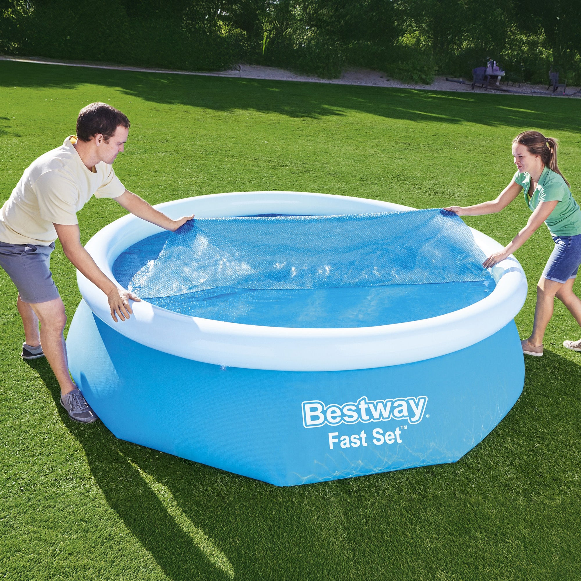 Bestway Round Solar Pool Cover for 10’ Round Above Ground Pools, Blue (Open Box) - VMInnovations