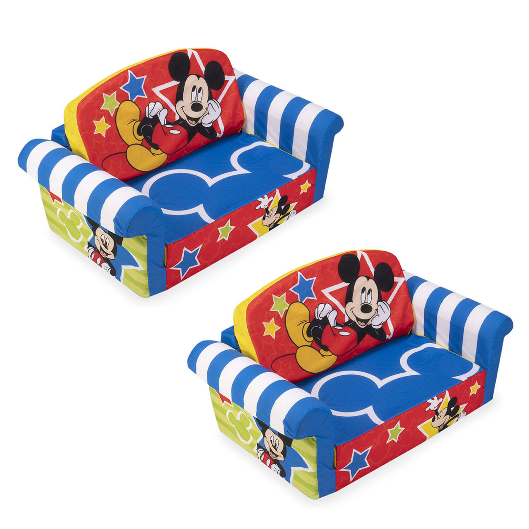 Marshmallow Furniture 2 Pack Kids 2-in-1 Flip Open Foam Sofa Bed, Mickey Mouse