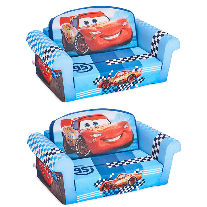 Marshmallow Furniture 2 Pack Kids 2-in-1 Flip Open Foam Couch Sofa Bed, Cars