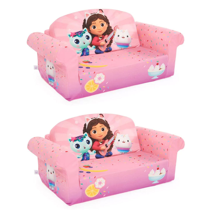 Marshmallow Furniture 2 Pack 2-in-1 Flip Open Foam Sofa Bed, Gabby's Dollhouse