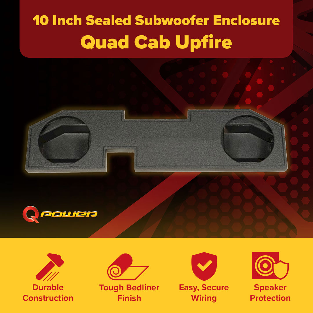 Q Power Single 10-Inch Sealed Subwoofer Enclosure Quad Cab Upfire, Black
