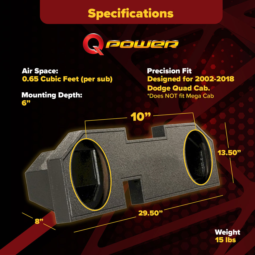 Q Power Single 10-Inch Sealed Subwoofer Enclosure Quad Cab Upfire, Black