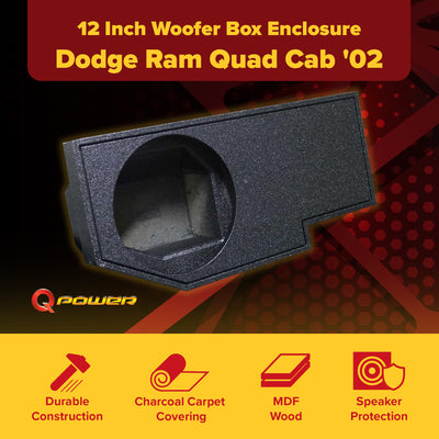 QPower Single 12" Sub Box for Dodge Ram Crew Cab & Quad Cab 02-18, Classic 19-22 - VMInnovations