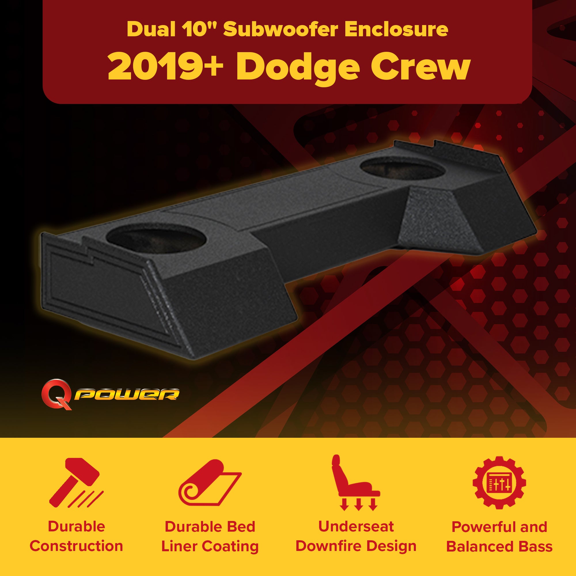 QPower Dual 10" Subwoofer Enclosure for Dodge Ram Crew Cab & Quad Cab 2019-2025 - VMInnovations