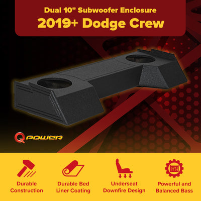 QPower Dual 10" Subwoofer Enclosure for Dodge Ram Crew Cab & Quad Cab 2019-2025 - VMInnovations