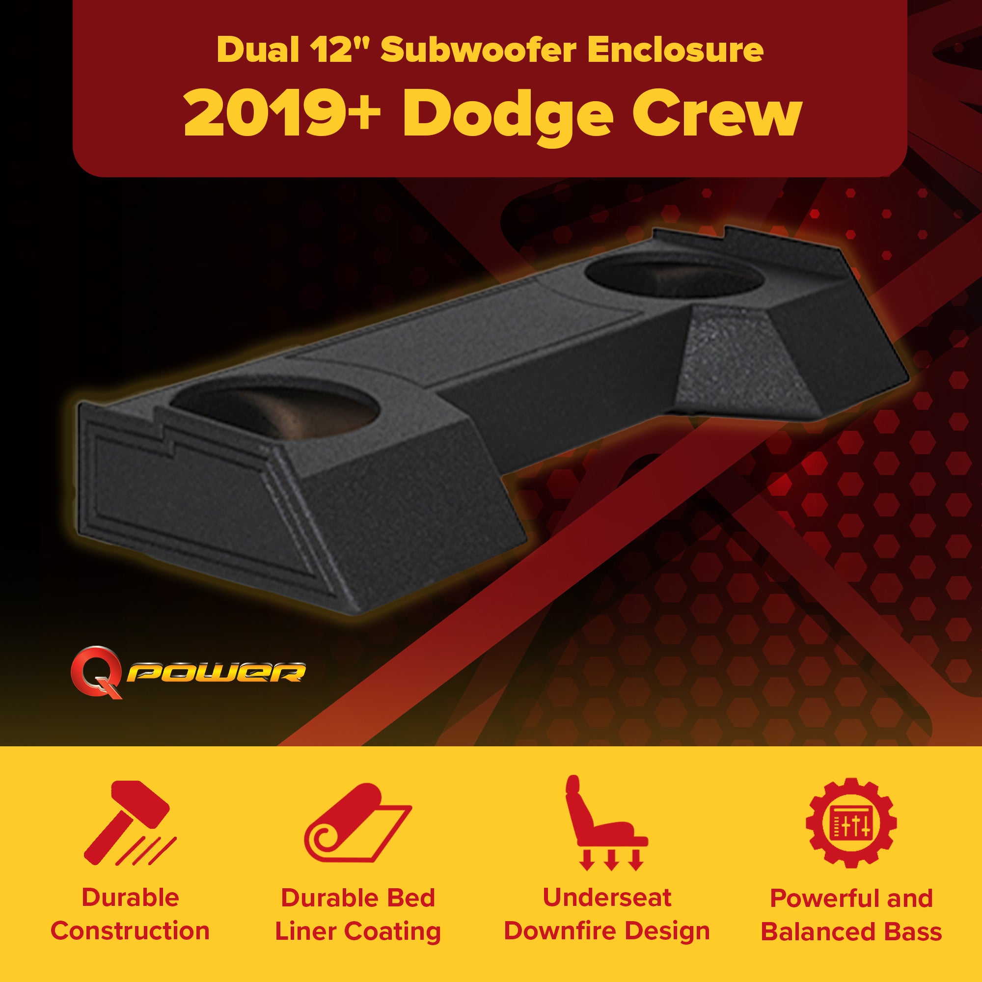 QPower Dual 12" Subwoofer Enclosure for Dodge Ram Crew Cab & Quad Cab 2019-2025 - VMInnovations