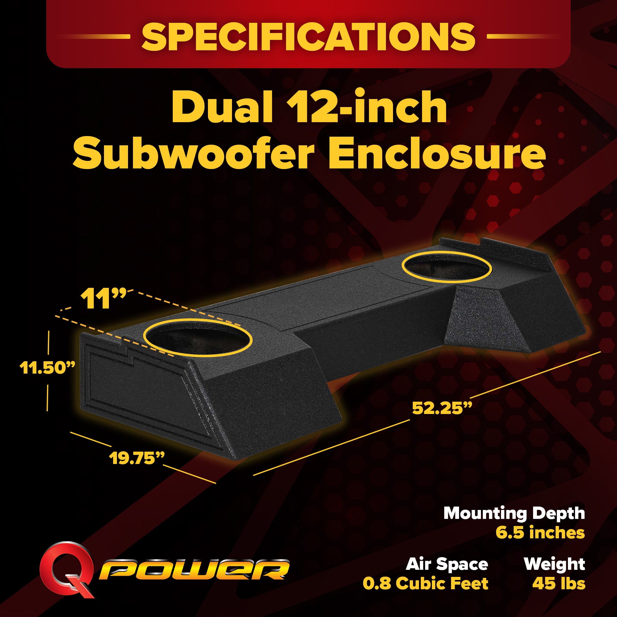 QPower Dual 12" Enclosure for Dodge Ram Crew Cab & Quad Cab 2019-2026 (Open Box) - VMInnovations
