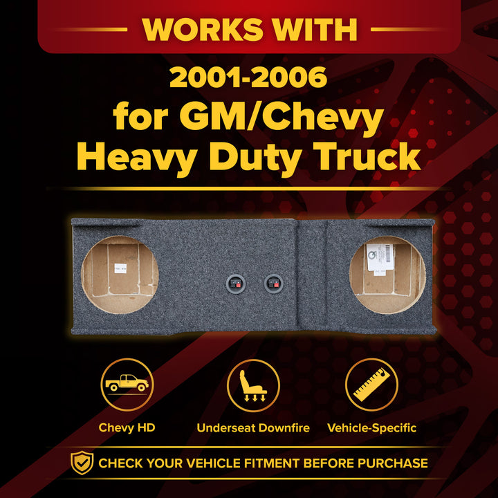 Q Power Dual 10" Subwoofer Enclosure, Underseat Sub Box for Chevy HD 2001-2006 - VMInnovations