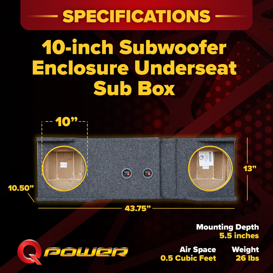 Q Power Dual 10" Subwoofer Enclosure, Underseat Sub Box for Chevy HD 2001-2006 - VMInnovations