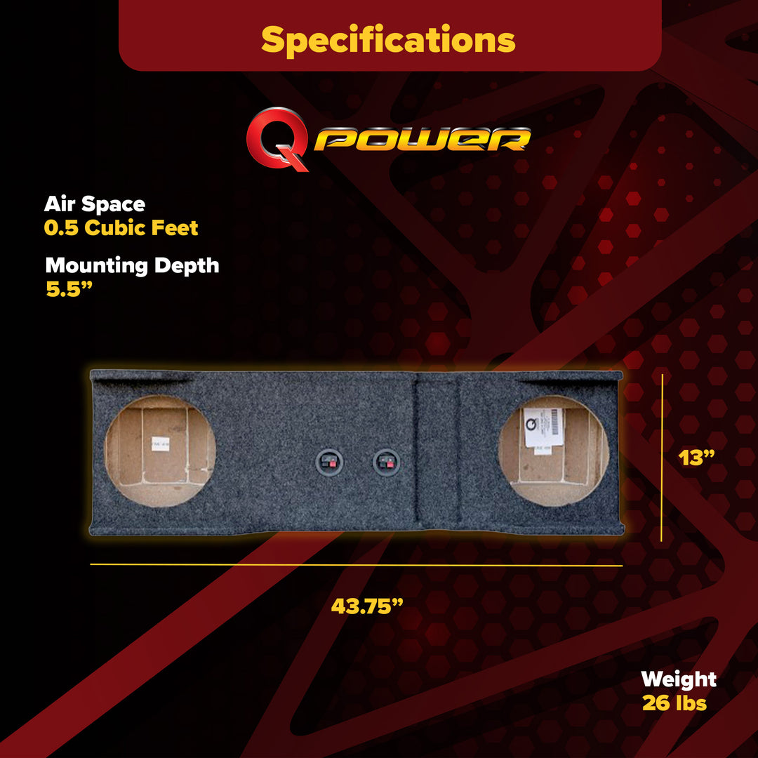 Q Power Dual 10 Inch Subwoofer Box Chevy GMC Truck Crew Cab Underseat Enclosure