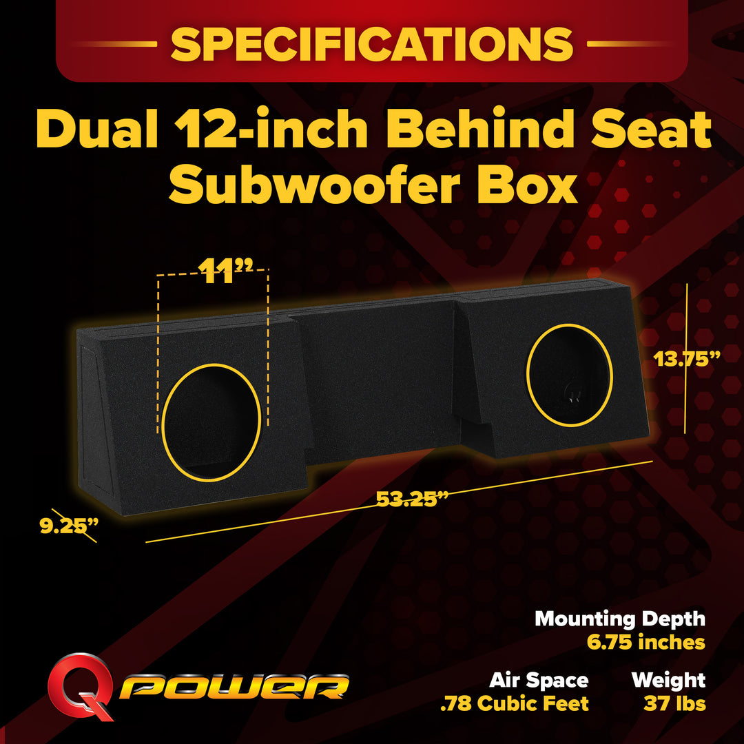 QPower Dual 12" Behind Seat Sub Box for Chevy Single Cab 2007-2025, Q-Bomb - VMInnovations