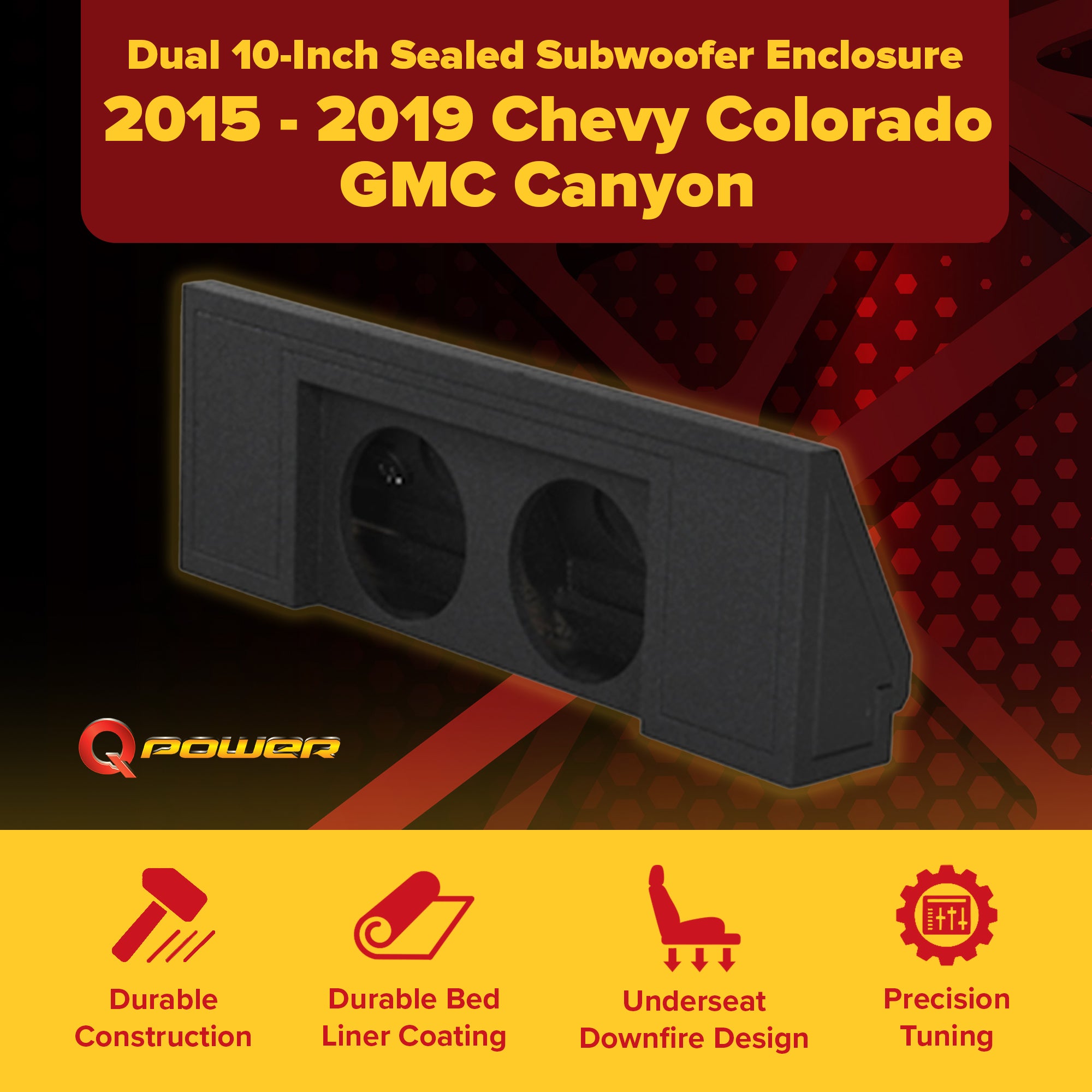QPower Dual 10" Sub Box for Chevy Colorado Crew Cab & GMC Canyon Crew Cab 15-24 - VMInnovations