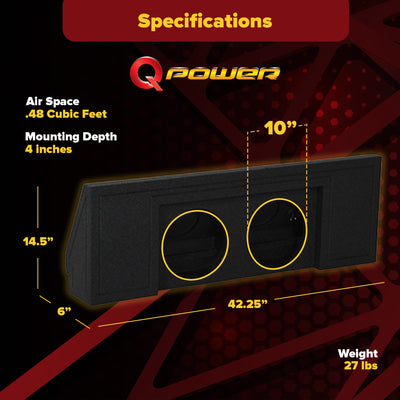 QPower Dual 10" Sub Box for Chevy Colorado Crew Cab & GMC Canyon Crew Cab 15-24 - VMInnovations
